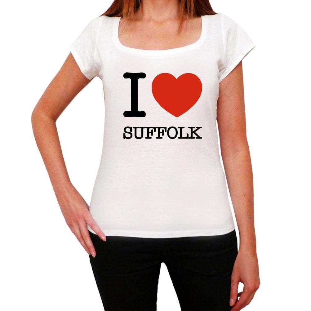 Suffolk I Love Citys White Womens Short Sleeve Round Neck T-Shirt 00012 - White / Xs - Casual
