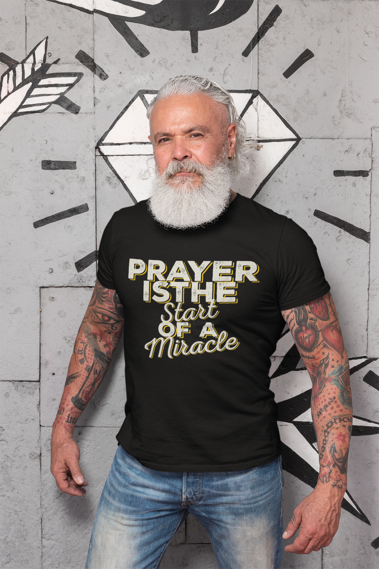 ULTRABASIC Men's T-Shirt Prayer is the Start of the Miracle - Bible Religious Shirt