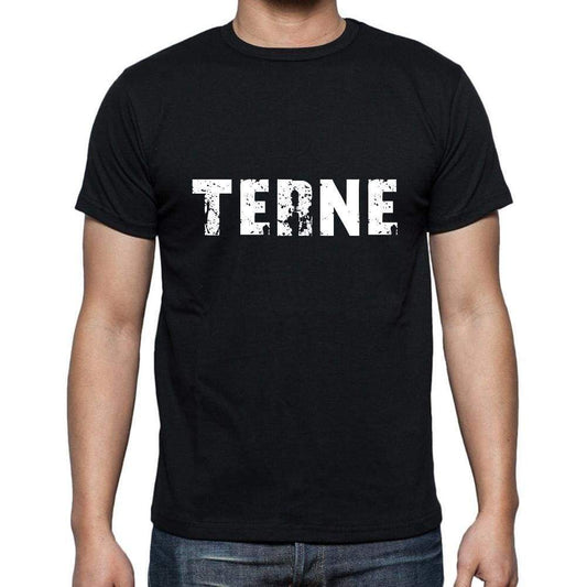 Terne Mens Short Sleeve Round Neck T-Shirt 5 Letters Black Word 00006 - Casual