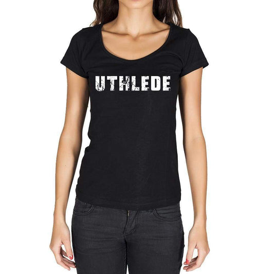 Uthlede German Cities Black Womens Short Sleeve Round Neck T-Shirt 00002 - Casual